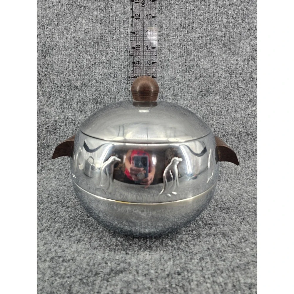 Vtg West Bend Penguin Hot Cold Server Stainless Bakelite MCM Ice Bucket Barware